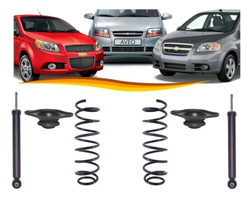 Par Amortiguador Trasero Chevrolet Aveo 2004 2016 + Par Espirales