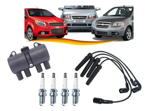 Cables Bujias + Bujias + Bobina Chevrolet Aveo 2004 2016