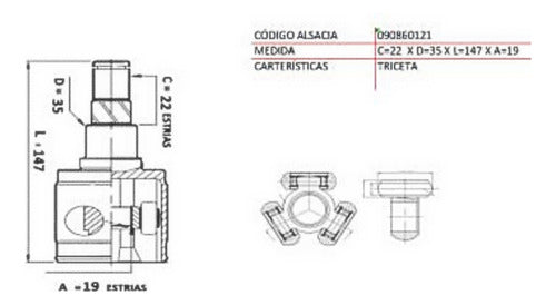 Punta Homocinetica R/L Kia Pride 1.3 B3 1993 2001
