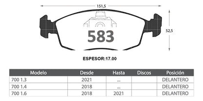 Pastilla Frenos Delanteras Ram 700 2018 2024