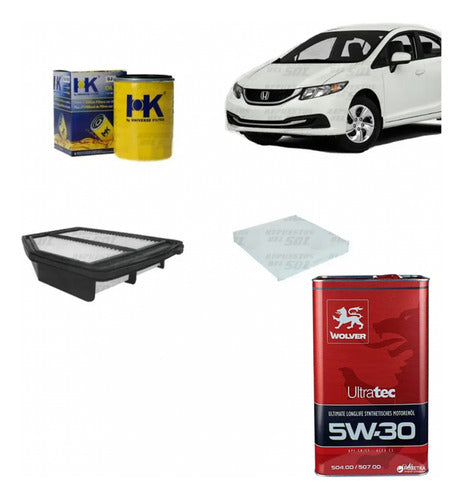 Kit Filtro Honda Civic 1.8 2008 2017 + Aceite 4 Lts
