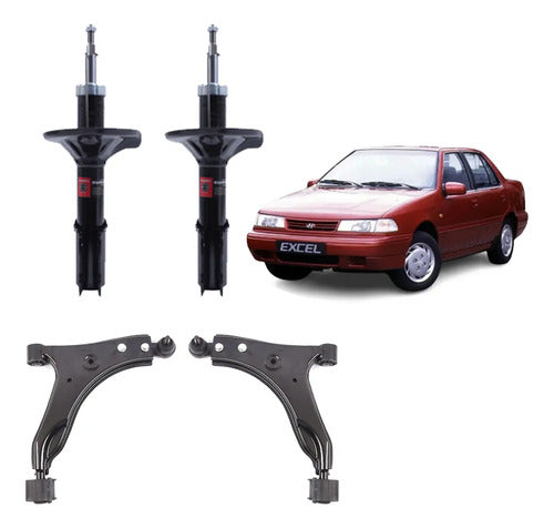 Amortiguador Delantero + Bandejas Hyunday Excel 1994 1998 Par